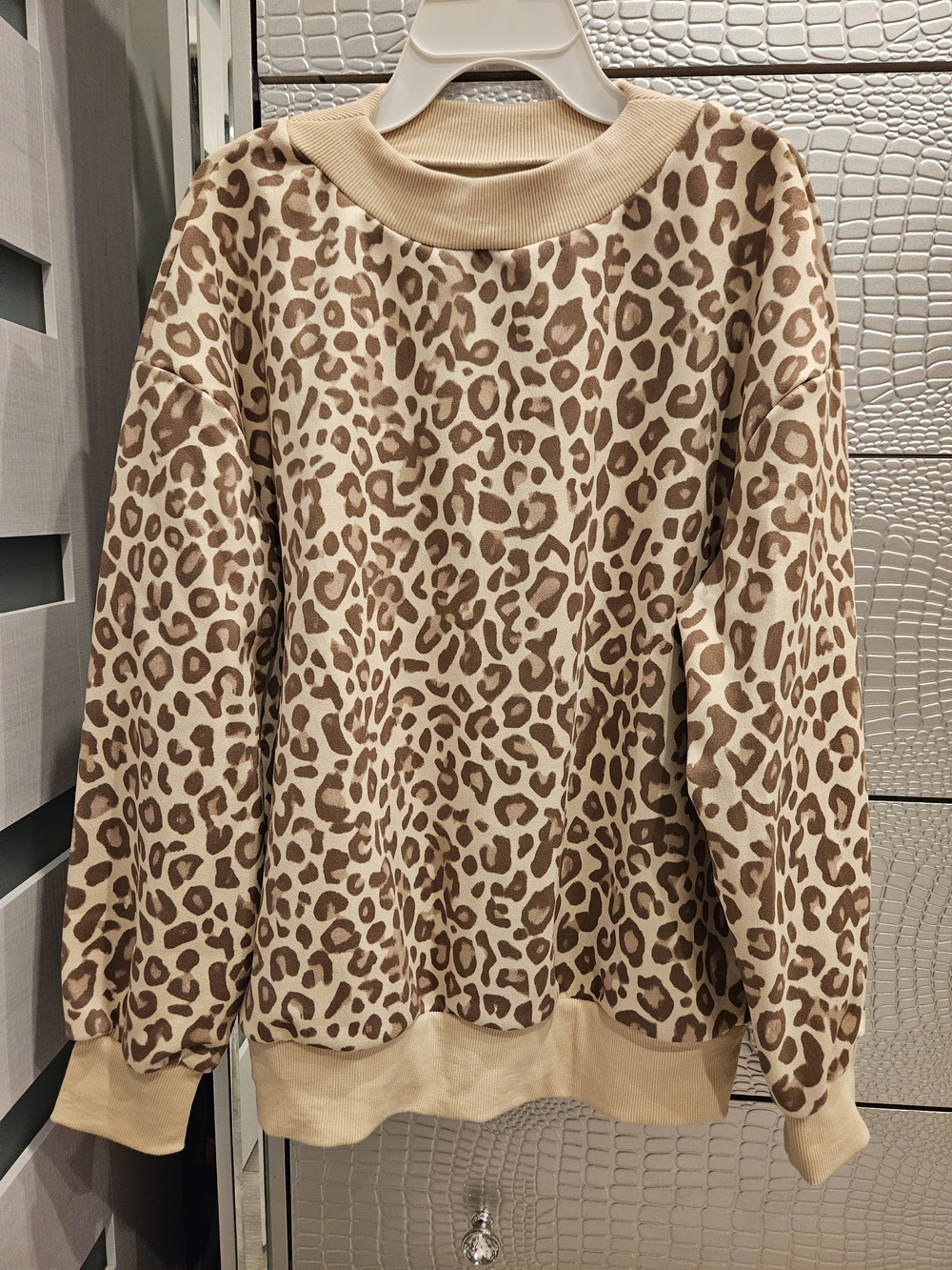 Beige Leopard Print Pullover Sweater